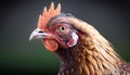 Chicken head poultry hen rooster bird animal look copy space closeup portrait half face green background horizontal brown nib