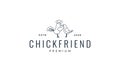 Chicken with hen or rooster friend line logo vector illustration design