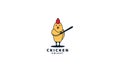 Chicken or hen or rooster with sword cute cartoon logo vector illustration design Royalty Free Stock Photo