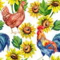 Chicken, hen, rooster. Watercolor painting Royalty Free Stock Photo