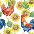 Chicken, hen, rooster. Watercolor painting Royalty Free Stock Photo