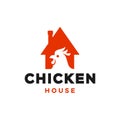 Chicken house restaurant concept logo design vector icon, rooster head silhouette