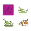 Chicken icon set, color outline style