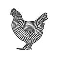 A chicken illustration icon in black offset line. Fingerprint st