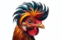 Chicken with Iroquois hairstyle on white background. ai generative