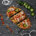 Chicken jalapeno red pepper flatbread pizza