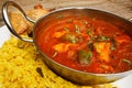 Chicken jalfrezi in balti dish with rice