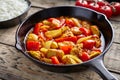 Chicken jalfrezi healthy traditional Indian culture restaurant meal curry spicy fried meat with chilli and vegetables Royalty Free Stock Photo