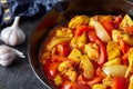 Chicken jalfrezi Indian culture fried spicy curry chilli sauce meat and vegetables Royalty Free Stock Photo