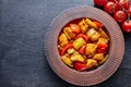 Chicken jalfrezi Indian traditional fried spicy curry chilli meat and vegetables healthy dinner Royalty Free Stock Photo