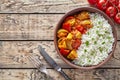 Chicken jalfrezi traditional homemade Indian spicy curry chilli meat with basmati rice Royalty Free Stock Photo
