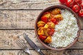 Chicken jalfrezi traditional homemade Indian spicy curry chilli meat with rice Royalty Free Stock Photo