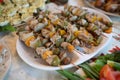 Chicken kabob skewers with assorted vegetables Royalty Free Stock Photo
