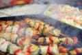 Chicken kabobs grilled on metal skewers Royalty Free Stock Photo