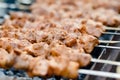Chicken kabobs grilled on metal skewers outdoors Royalty Free Stock Photo