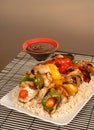 Chicken kabobs on rice Royalty Free Stock Photo