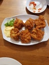Chicken karage with sauce Royalty Free Stock Photo