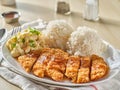 Chicken katsu hawaiian bbq plate with gravy and rice