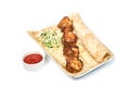 Chicken kebab with sauce in a restaurant Royalty Free Stock Photo