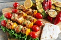 Chicken kebab skewer with grilled vegetables barbecue Royalty Free Stock Photo