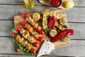 Chicken kebab skewer with grilled vegetables barbecue Royalty Free Stock Photo