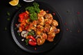 Chicken kebab skewers on a plate