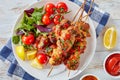 Chicken kebabs chargrilled on skewers, close up Royalty Free Stock Photo