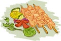 Chicken Kebabs Vegetables Drawing Royalty Free Stock Photo