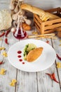 Chicken Kiev cutlet with mashed potato Royalty Free Stock Photo