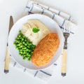 Chicken Kiev, ukrainian cuisine. Chicken cutlets in bread crumbs stuffed with butter and herbs, served with mashed potato and Royalty Free Stock Photo