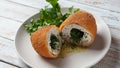 Chicken Kiev, Ukrainian cuisine. Cut chicken cutlet in bread crumbs Royalty Free Stock Photo