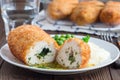 Chicken Kiev, ukrainian cuisine. Cutted chicken cutlet in bread Royalty Free Stock Photo