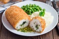 Chicken Kiev, ukrainian cuisine. Cutted chicken cutlet in bread Royalty Free Stock Photo