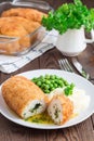 Chicken Kiev, ukrainian cuisine. Cutted chicken cutlet in bread Royalty Free Stock Photo