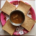 Chicken kolhapuri with bread for breakfast Royalty Free Stock Photo