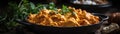 Chicken Korma On Stone Rustic Pub Wide Panoramic. Generative AI