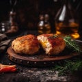 Chicken Kyiv Chicken Cutlet With Butter Filling On Stone In Rustic Pub Ukrainian Dishes. Generative AI