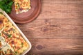 Chicken lasagna and white cheese . Royalty Free Stock Photo