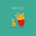 Chicken leg bucket of chicken legs friends forever. Vector illustration