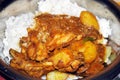 Chicken leg cooked very well . potato & other ingredients . Indian cooking method .