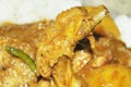 Chicken leg cooked very well . potato & other ingredients . Indian cooking method .
