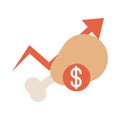 Chicken leg money increase arrow market, rising food prices, flat style icon