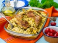 Chicken legs with saffron rice and spices Royalty Free Stock Photo