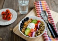 Chicken lentil and tomatoes salad with olives Royalty Free Stock Photo