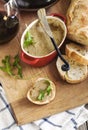 Chicken liver pate on bread. Royalty Free Stock Photo