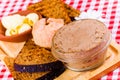 Chicken liver pate, toasted bread, butter and baked apple Royalty Free Stock Photo