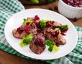Chicken livers with cranberry sauce