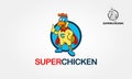 Super Chicken Logo Cartoon Character.