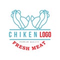 Chicken logo, fresh meat premium quality badge for farm natural organic products, packaging, shop, restaurant, grill