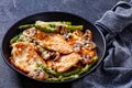 Chicken Madeira in frying pan, top view Royalty Free Stock Photo